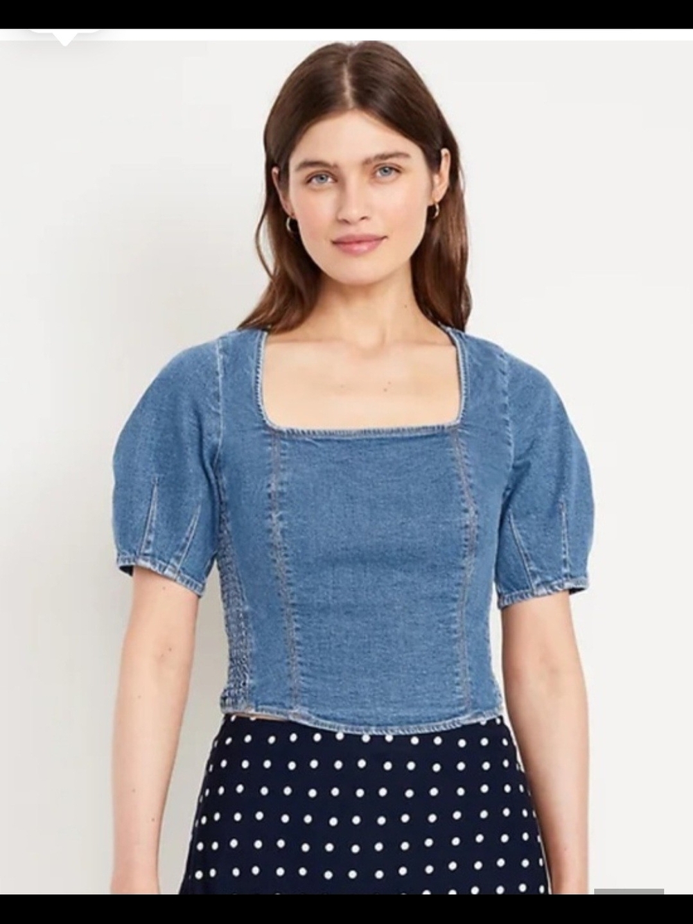 OLD NAVY Blue Square-Neck Denim Puff Sleeve Crop Top